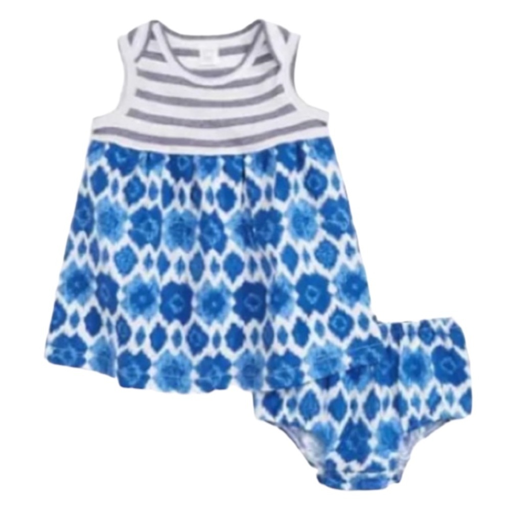 Nordstrom Baby Dress + Shorts 3 Mo Blue Ikat + Stripes Print 100% Cotton NWT